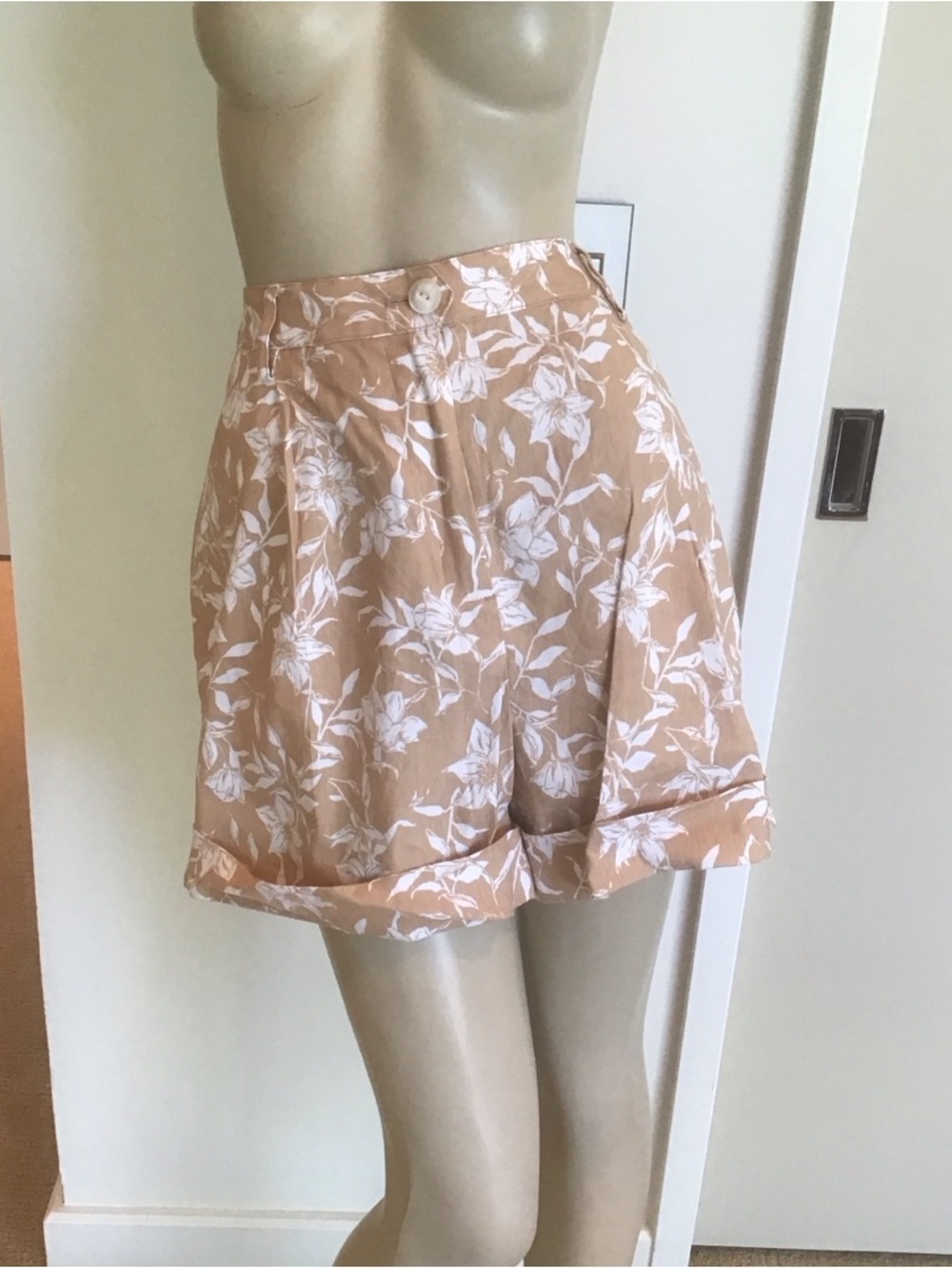 Rag‎ & Bone White Tan Ivy Print Floral Linen Blend Cuffed Shorts 6 3.5" inseam